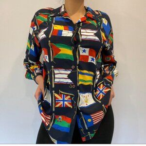 Vintage 90's Liz Claiborne Nautical Flag Blouse Size 6P classic preppy luxury